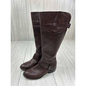 Ralph Lauren Maritza High Boots Women 5.5 W Brown Leather Riding Zip Buckle